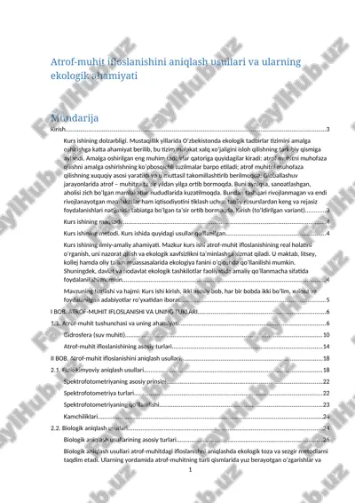 atrof-muhit ifloslanishini aniqlash usullari va ularning ekologik ahamiyati — DOCX