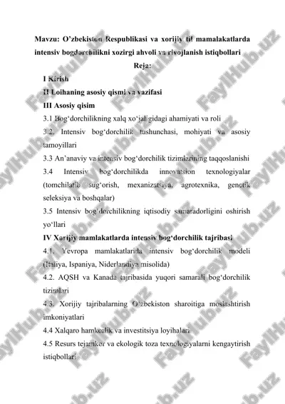 intensiv bog'dorchilikning xozirgi ahvoli va rivojlanish istiqbollari — DOCX