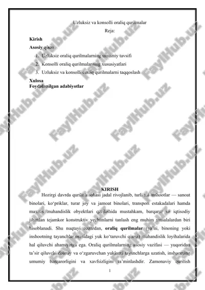 uzluksiz va konsolli oraliq qurilmalar — DOCX