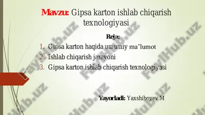 gipsa karton ishlab chiqarish — PDF
