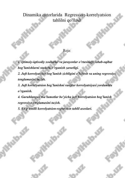 dinamika qatorlarida regression-korrelyatsion tahlilni qo'llash — DOC