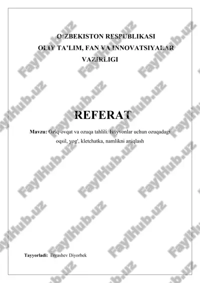 oziq-ovqat va ozuqa tahlili — DOCX