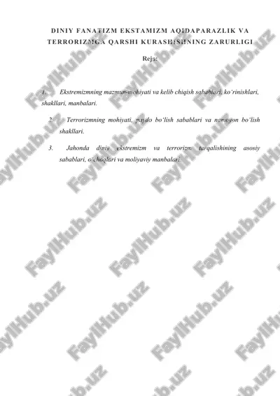 diniy fanatizm ekstamizm aqidaparazlik va terrorizmga qarshi kurashishning zarurligi — DOCX