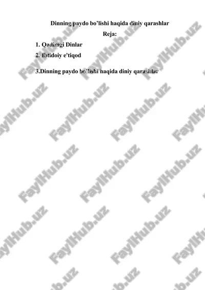 dinning paydo bo’lishi haqida diniy qarashlar — DOCX