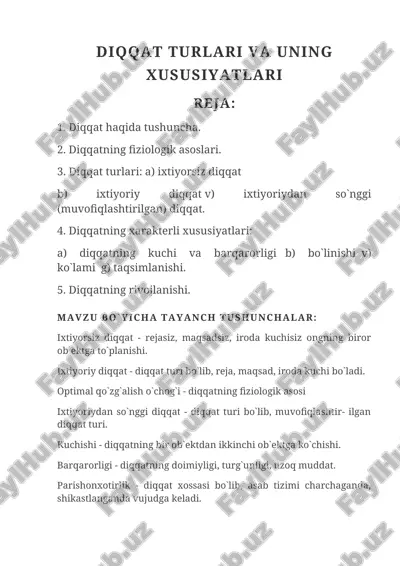 diqqat turlari va uning xususiyatlari — DOCX