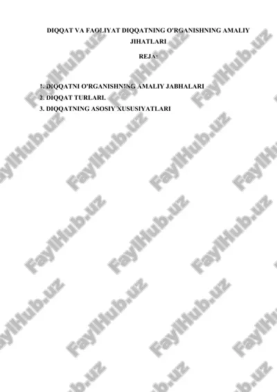 diqqat va faoliyat diqqatning o'rganishning amaliy jihatlari — DOCX