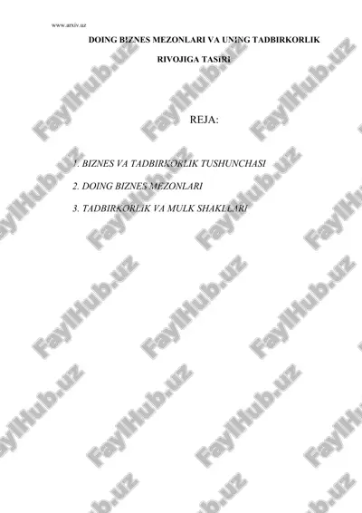doing biznes mezonlari va uning tadbirkorlik rivojiga tasiri — DOC