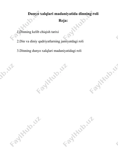 dunyo xalqlari madaniyatida dinning roli — DOCX