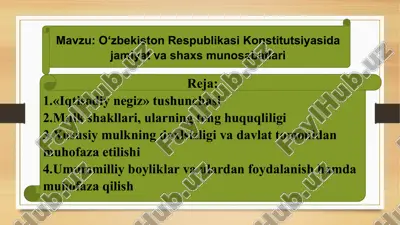 o'zbekiston respublikasi konstitutsiyasidagi jamiyat va shaxs munosabatlari — PPTX