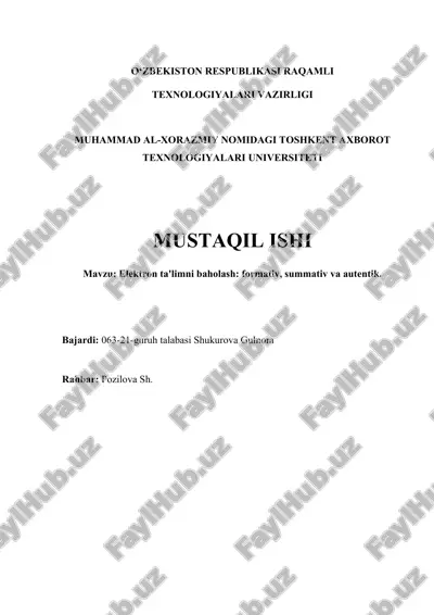 elektron ta'limni baholash: formativ, summativ va autentik — DOCX