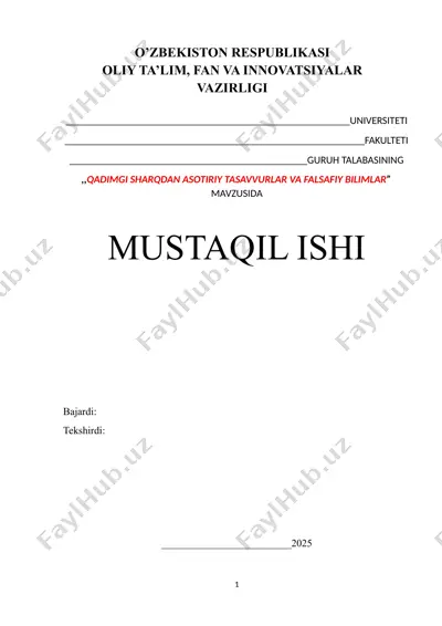 qadimgi sharqdan asotiriy tasavvurlar va falsafiy bilimlar — DOCX