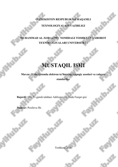 o‘zbekistonda elektron ta’limning huquqiy asoslari va xalqaro standartlar — DOCX