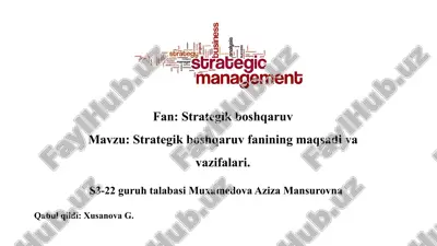 strategik boshqaruv fanining maqsadi va vazifalari. — PPTX