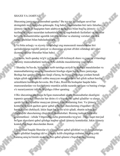shaxs va jamiyat — DOCX