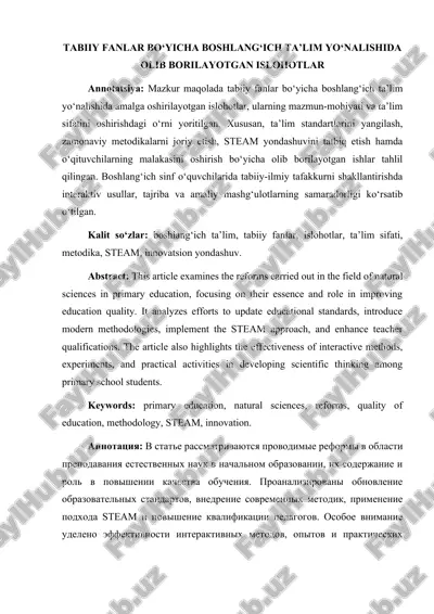 tabiiy fanlar bo‘yicha boshlang‘ich ta’lim yo‘nalishida olib borilayotgan islohotlar — DOCX
