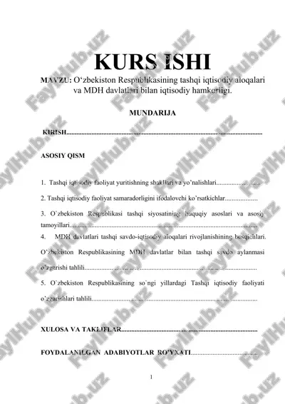 o‘zbekiston respublikasining tashqi iqtisodiy aloqalari va mdh davlatlari bilan iqtisodiy hamkorligi — DOCX