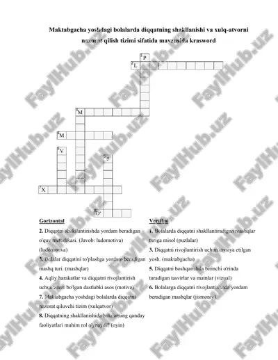 maktabgacha yoshdagi bolalarda diqqatning shakllanishi va xulq-atvorni nazorat qilish tizimi — DOCX
