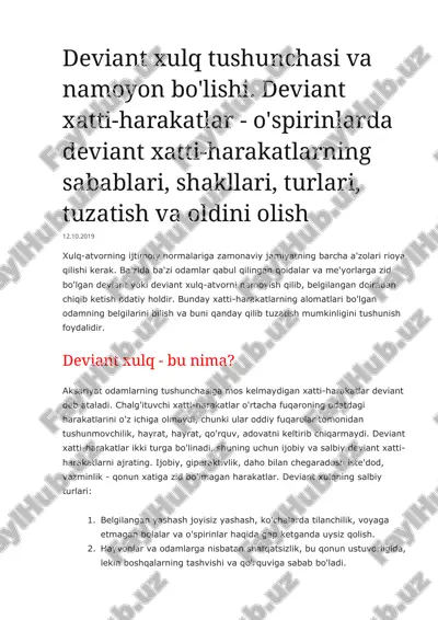 deviant xatti-harakatlar va xulq-atvorni namoyon qilish — DOCX