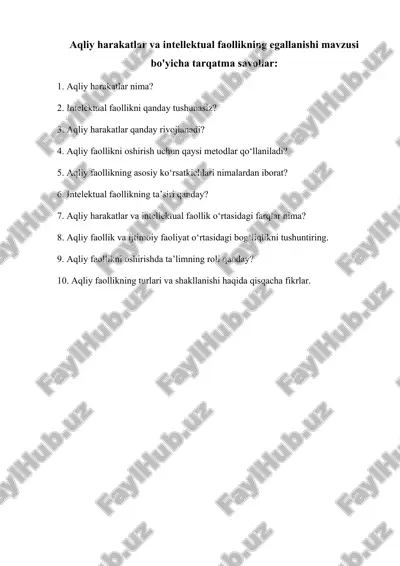 aqliy harakatlar va intellektual faollik — DOCX