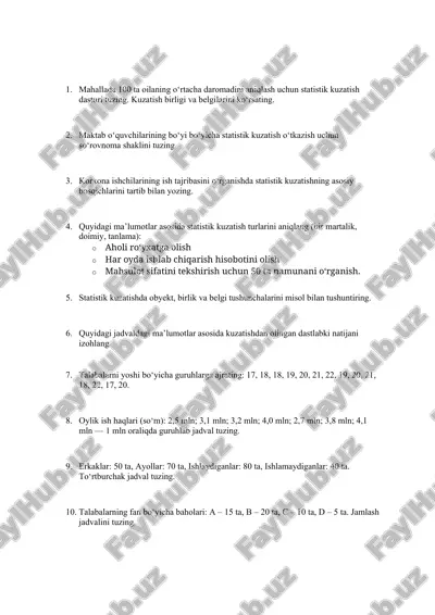 statistik kuzatish dasturi — DOCX