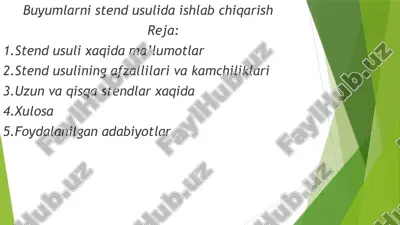 buyumlarni stend usulida ishlab chiqarish — PPTX