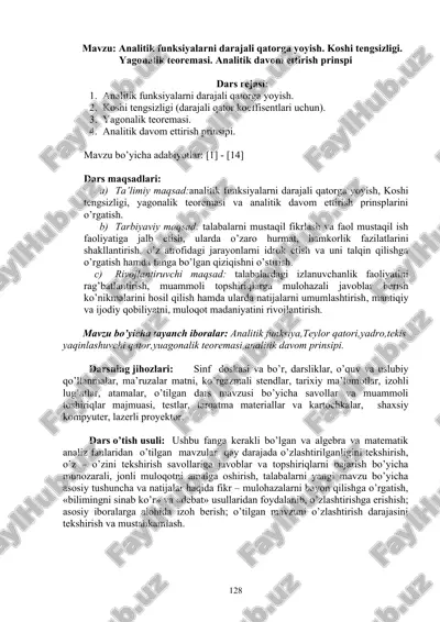 analitik funksiyalarni darajali qatorga yoyish — DOC