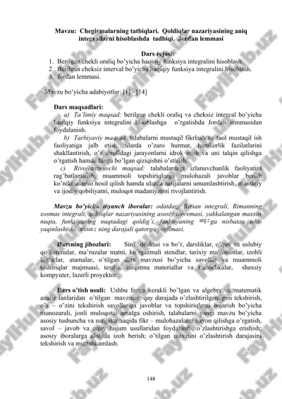 chegirmalarning tatbiqlari. qoldiqlar nazariyasining aniq integrallarni — DOC