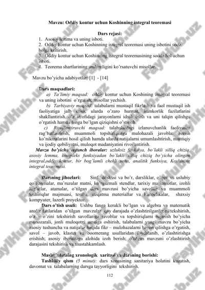 oddiy kontur uchun koshinning integral teoremasi — DOC