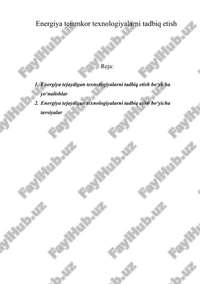 energiya tejamkor texnologiyalarni tadbiq etish — DOC