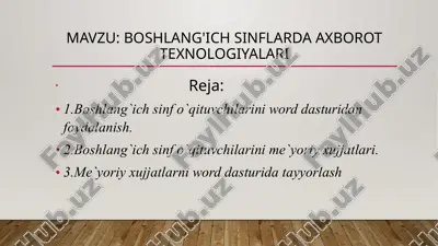 boshlang'ich sinflarda axborot texnologiyalari — PPTX