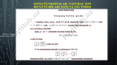 sonli funksiyalar. natural son bo’luvchilari soni va yig’indisi — PPTX