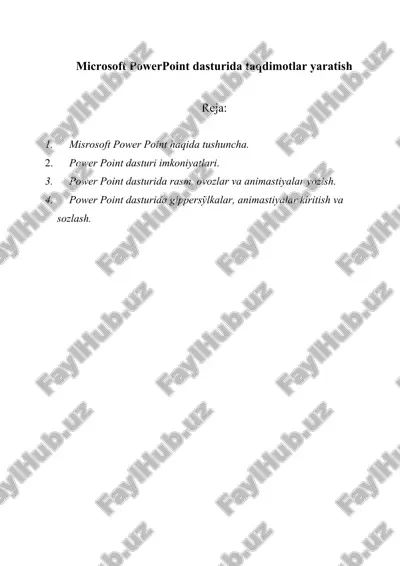 microsoft powerpoint dasturida taqdimotlar yaratish — DOC