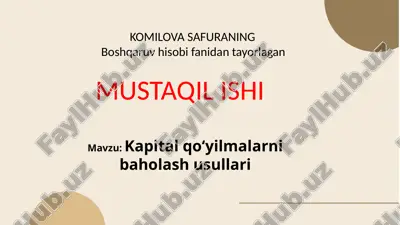 kapital qoʻyilmalarni baholash usullari — PPTX