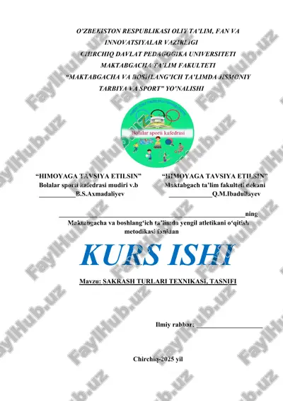 maktabgacha va boshlangʻich taʼlimda yengil atletikani oʻqitish metodikasi — DOCX