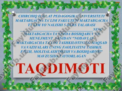 nodavlat maktabgacha ta`lim tashkilotlarini tashkil etish va bolalarni qabul qilish — PPTX