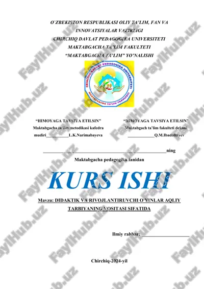 maktabgacha yoshdagi bolalarning aqliy rivojlanishi va aqliy tarbiya vazifalari — DOCX