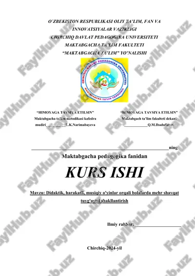 didaktik, harakatli, musiqiy o'yinlar orqali bolalarda mehr shavqat tuyg'usini shakllantirish — DOCX
