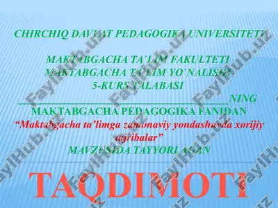 maktabgacha ta’limga zamonaviy yondashuvda xorijiy tajribalar — PPTX
