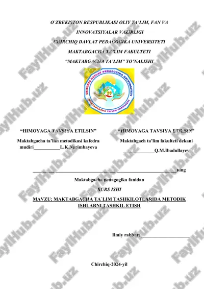 maktabgacha ta`lim tashkilotlarida metodik ishlarni tashkil etish — DOCX