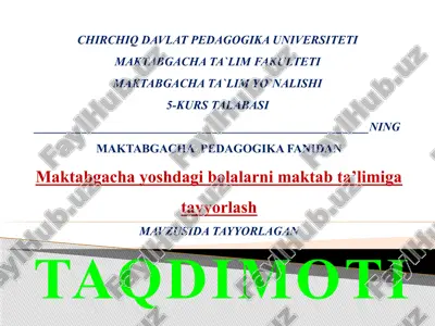 maktabgacha ta'limni tashkil etish — PPTX