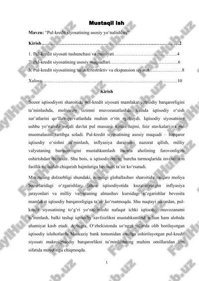 pul-kredit siyosati — DOCX