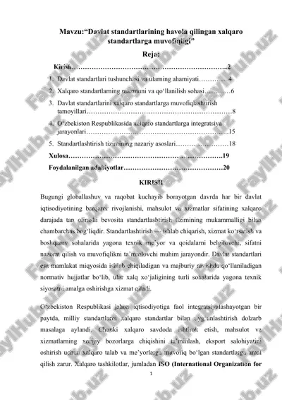davlat standartlarining havola qilingan xalqaro standartlarga muvofiqligi — DOCX