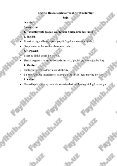 haonaflagelata (yoqali xivchinlilar) — DOCX