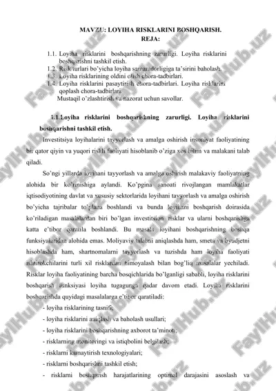 loyiha risklarini boshqarish — DOCX