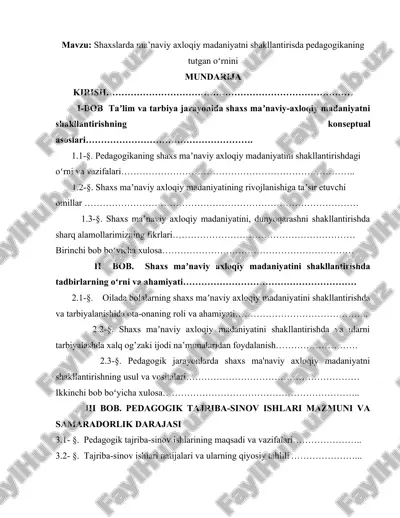 shaxslarda ma’naviy axloqiy madaniyatni shakllantirisda pedagogikaning tutgan oʻrnini — DOCX