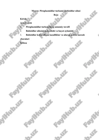 piroplazmidlar turkumi babizidlar oilasi — DOCX