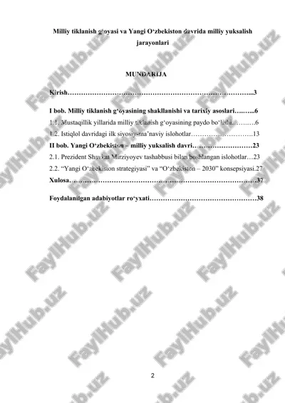 milliy tiklanish g‘oyasi va yangi o‘zbekiston davrida milliy yuksalish jarayonlari — DOCX