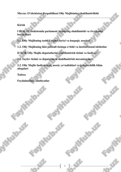 oʻzbekiston respublikasi oliy majlisining shakllantirilishi kurs ishi — DOCX