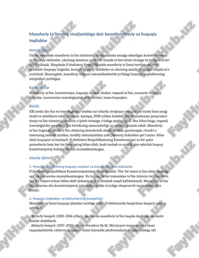 masofaviy ta’limning rivojlanishiga doir konstitutsiyaviy va huquqiy inqiloblar — DOCX