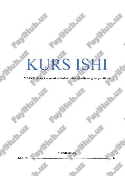 vena kongressi va niderlandlar qirolligining barpo etilishi — DOCX
